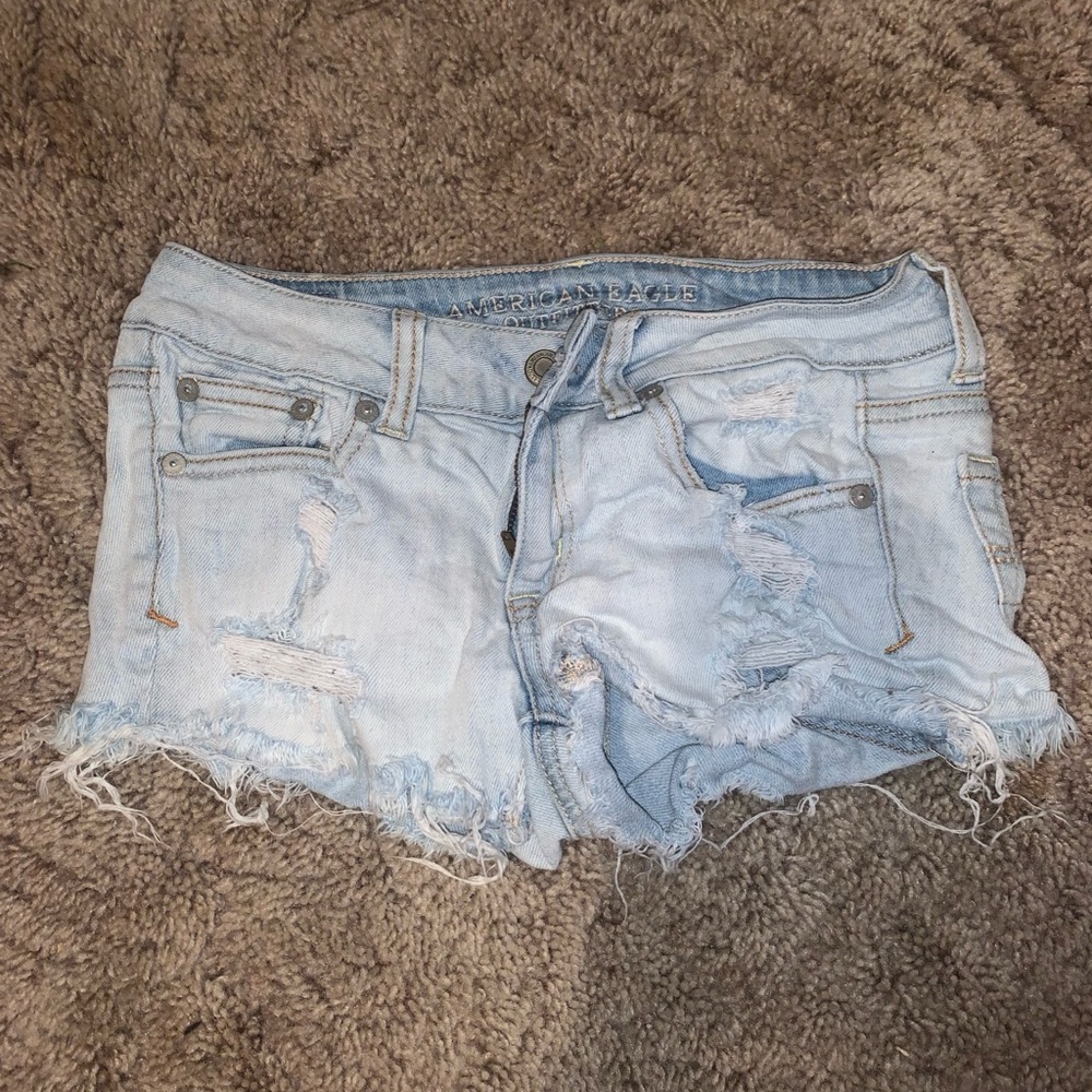 American Eagle Outfitters Light Blue Ripped Jean Shorts